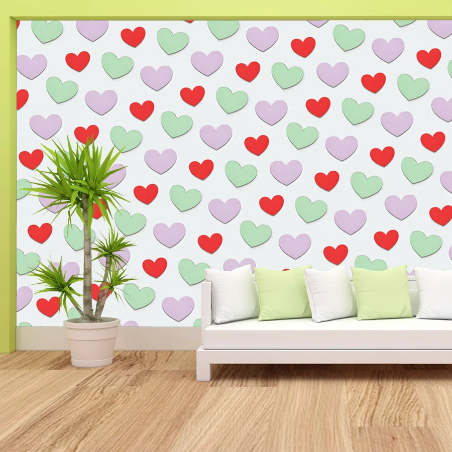 6+ Cute Walls Art Paper Home Decor Hearts Pattern Photo Wallpapers for Living Room TV Kids Nursery Mural, Self Adhesive Optional
