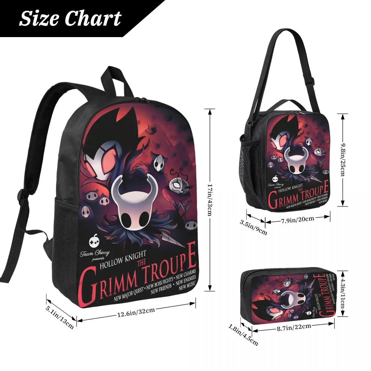 3Pcs Hollow Knight Backpack Set for Kids Pencil Boxes Bookbag Sets with Lunch Box For Primary School Students Knapsack