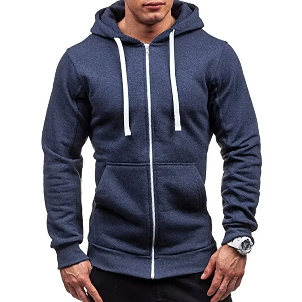 Casual Sweatshirt Zip Hooded Sweatshirt Jacket Mens Solid Colour Cardigan Hooded Jackets Spring Autumn Male Tops