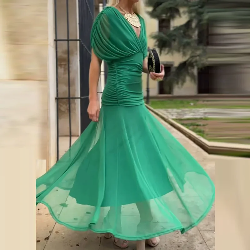 Summer Backless Hollow Boho Dress Womens Sexy Chest Wrapping Mesh Draped Party Dress Spring Solid High Waist Slim Hem Long Dress