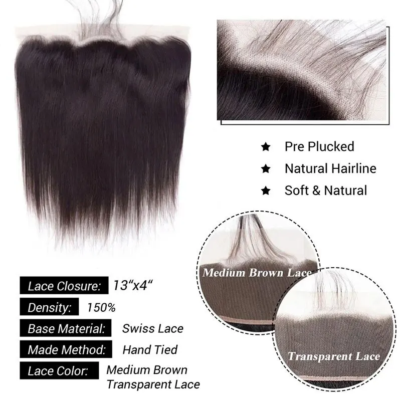 Renda Lurus Frontal 13X4 Rambut Manusia 12-22 Inci HD Renda Penutup Frontal Brasil Lurus Telinga Ke Telinga Rambut Perawan Bagian Gratis