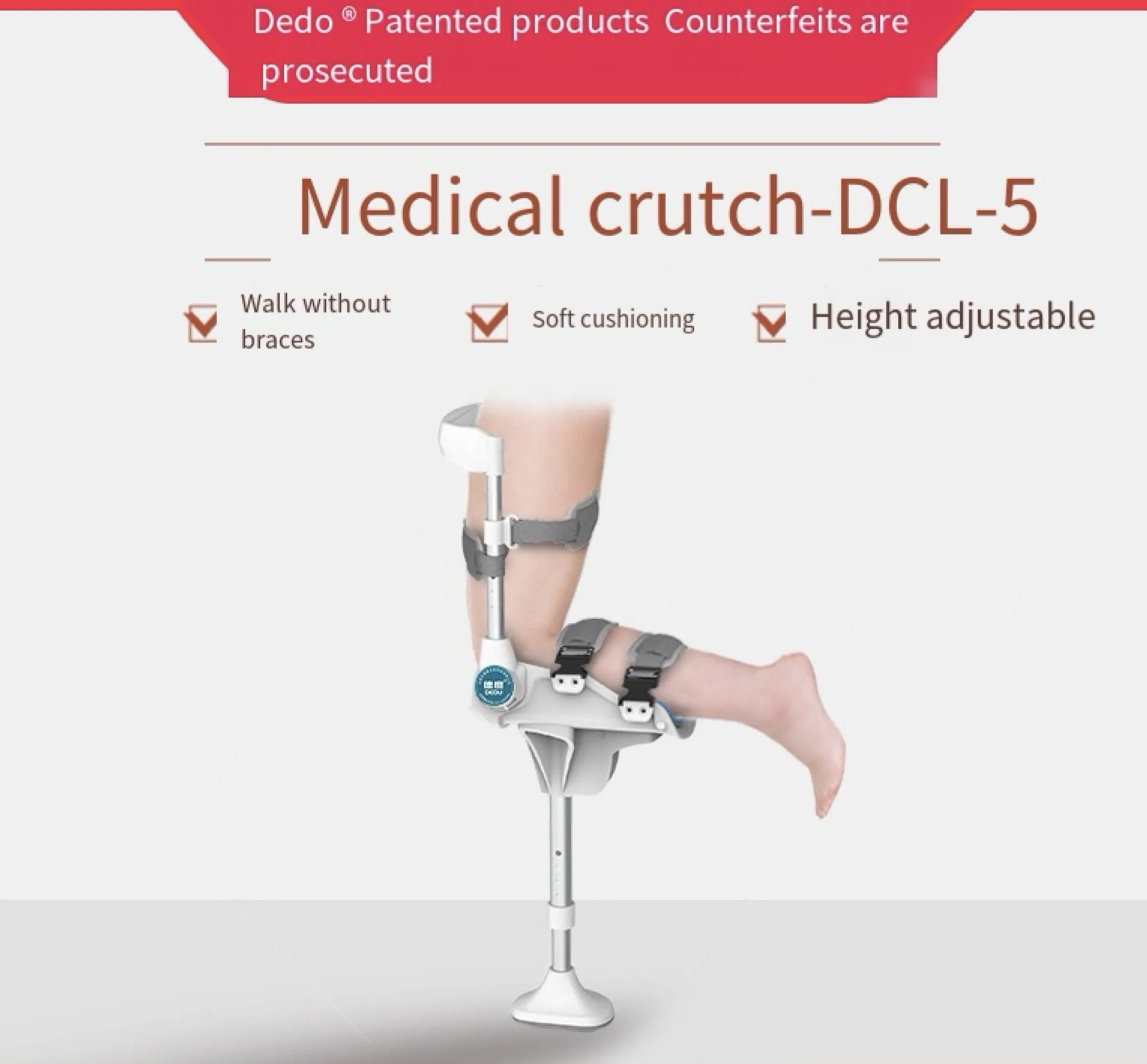 Ankle Joint Fracture Support Ankle Injury Anti Slip and Stretchable Crutch No Hand Support Assisted Walking Aid Leg Crutch