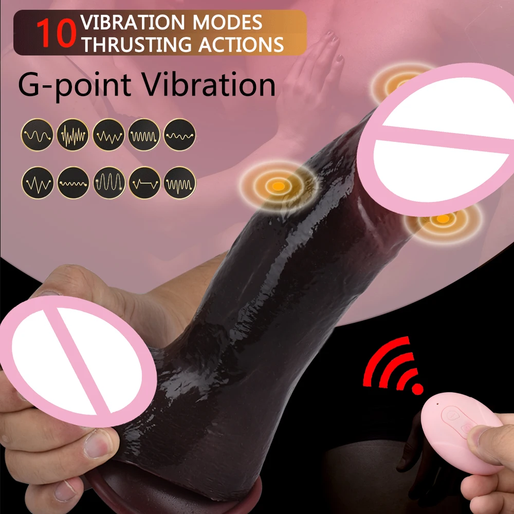 SXXY Huge Black Wireless Remote Telescopic Thrusting Realistic Penis USB Charging Thick Adult Erotic Product Dildo Vibrator