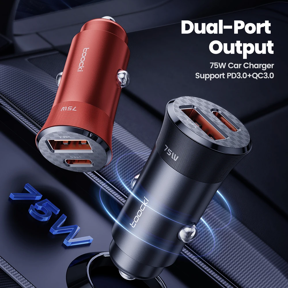 Toocki 75W USB Car Charger PD QC 3.0 PPS Type C Quick Charger for iPhone 14 Xiaomi Huawei Samsung S23 75W Fast Car Phone Charger