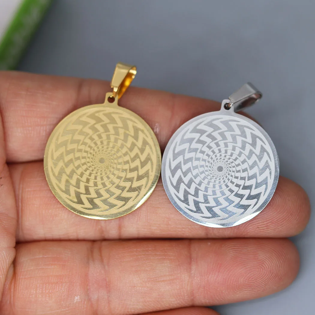 2pcs Round Circle Illusion of Amulet Charm Stainless Steel Hypnosis Pendants Fit Choker Necklaces Jewelry Making Accessories