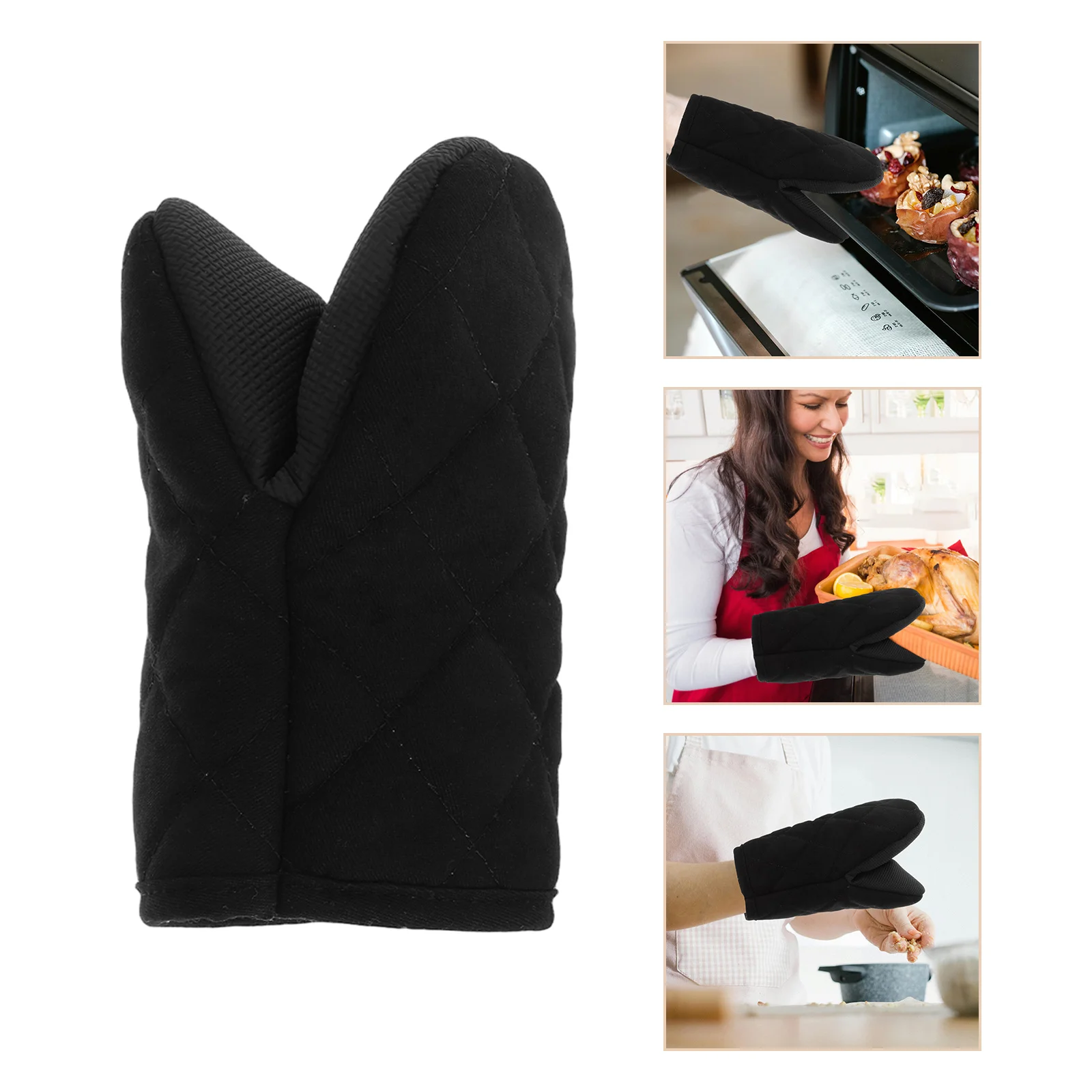 

2Pcs Non Slip Heat Resistant Gloves Thick Rubber Kitchen Mitts Baking Cooking Microwave Oven Safety Protection