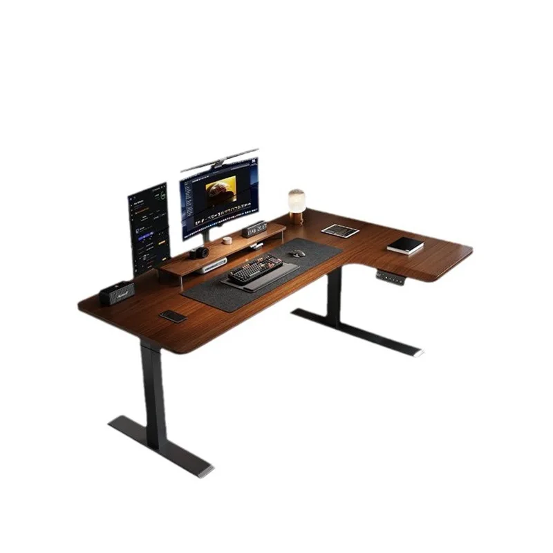

Black walnut corner desk, electric lifting solid wood computer desk