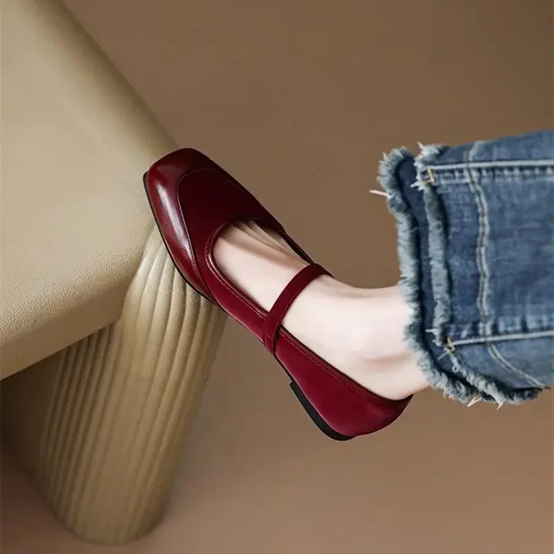 كعب منخفض أنيق الربط المرأة حذاء مسطح أسود المضادة للانزلاق خط واحد مشبك ريترو ستايل التسليم السريع على أحذية السيدات #4