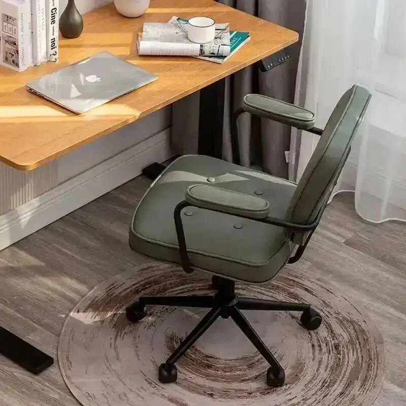 Sillas de diseño de oficina de cuero sedentario nórdico de lujo para oficina, muebles ligeros, silla cómoda para ordenador, silla Retro