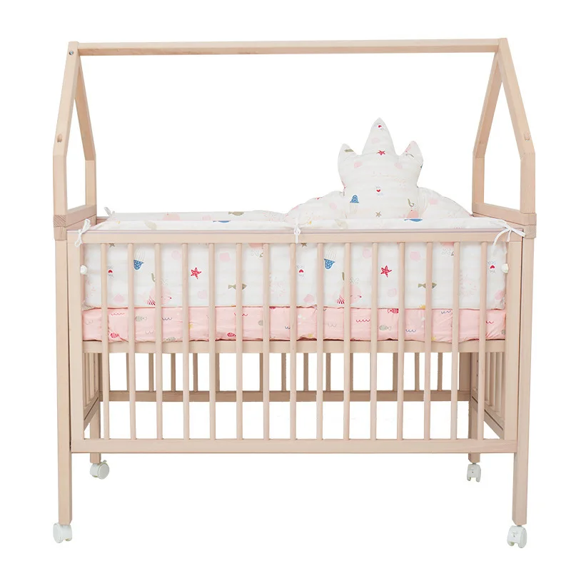 Eco-friendly Height adjustable lifting storage newborn bed beech crib splicing movable children's bed baby cot in stock