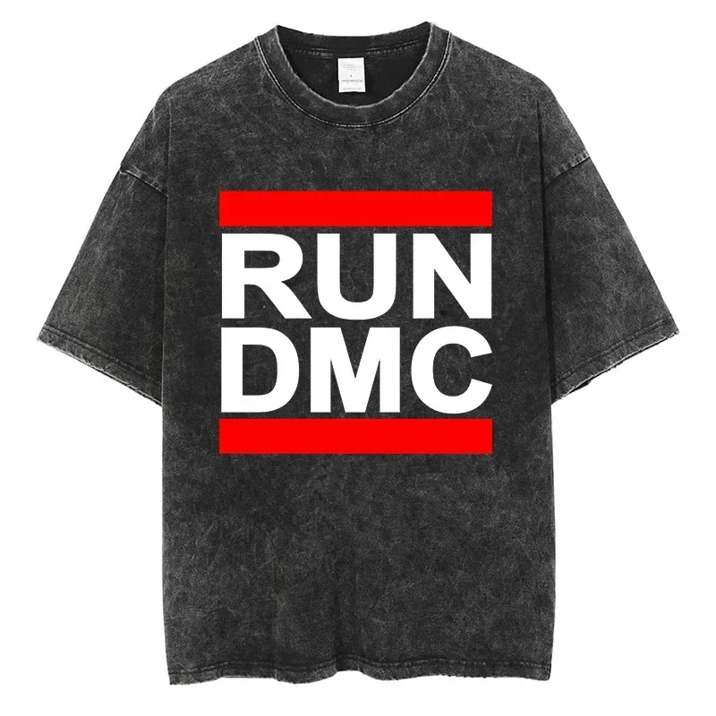 Cartoon Run DMC graphic t-shirt qualità cotone vintage con cappuccio manica corta tees fashion hip hop rapier uomo donna streetwear top