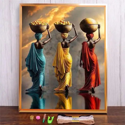 DMC Threads Embroidery Kits African Women Pattern DIY Handmade Gifts Cross Stitch For Beginner Sewing Art Crafts Home Decoration