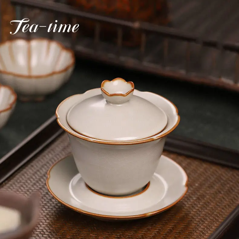 

170ml Ru Kiln Gold Wire Ceramic Tea Tureen Open Sancai Cover Bowls Can Be Raised Tea Maker Gaiwan Portable Kung Fu Tea Set Gifts