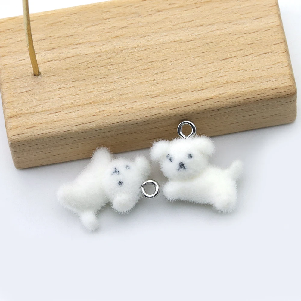 20Pcs 3D Flocking Resin Dog Charms Kawaii Puppy Animal Pendants Accessories for Necklace Earrings Making DIY Jewelry Adornment