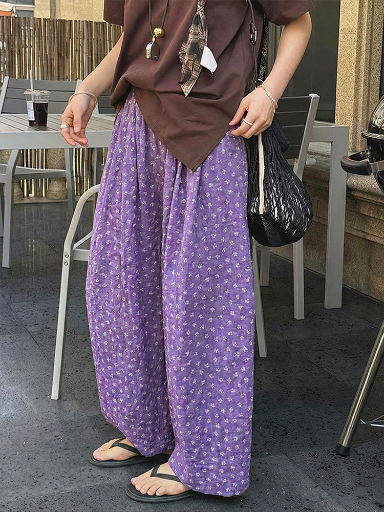 Sweet Floral Print Sleep Pants Women's Loose Comfortable Spring Summer Casual Long Pants Home Wear Walking Pants High Waist