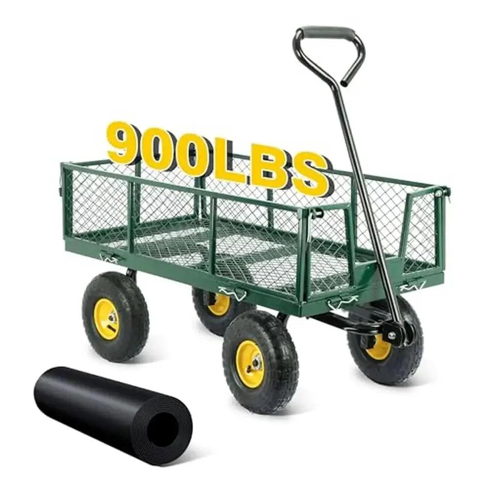 

High Load 900Lbs Capacity Steel Garden Wagon Cart with Removable Panels and Flexible Handle Yard Cart Easy Assembly and Stable