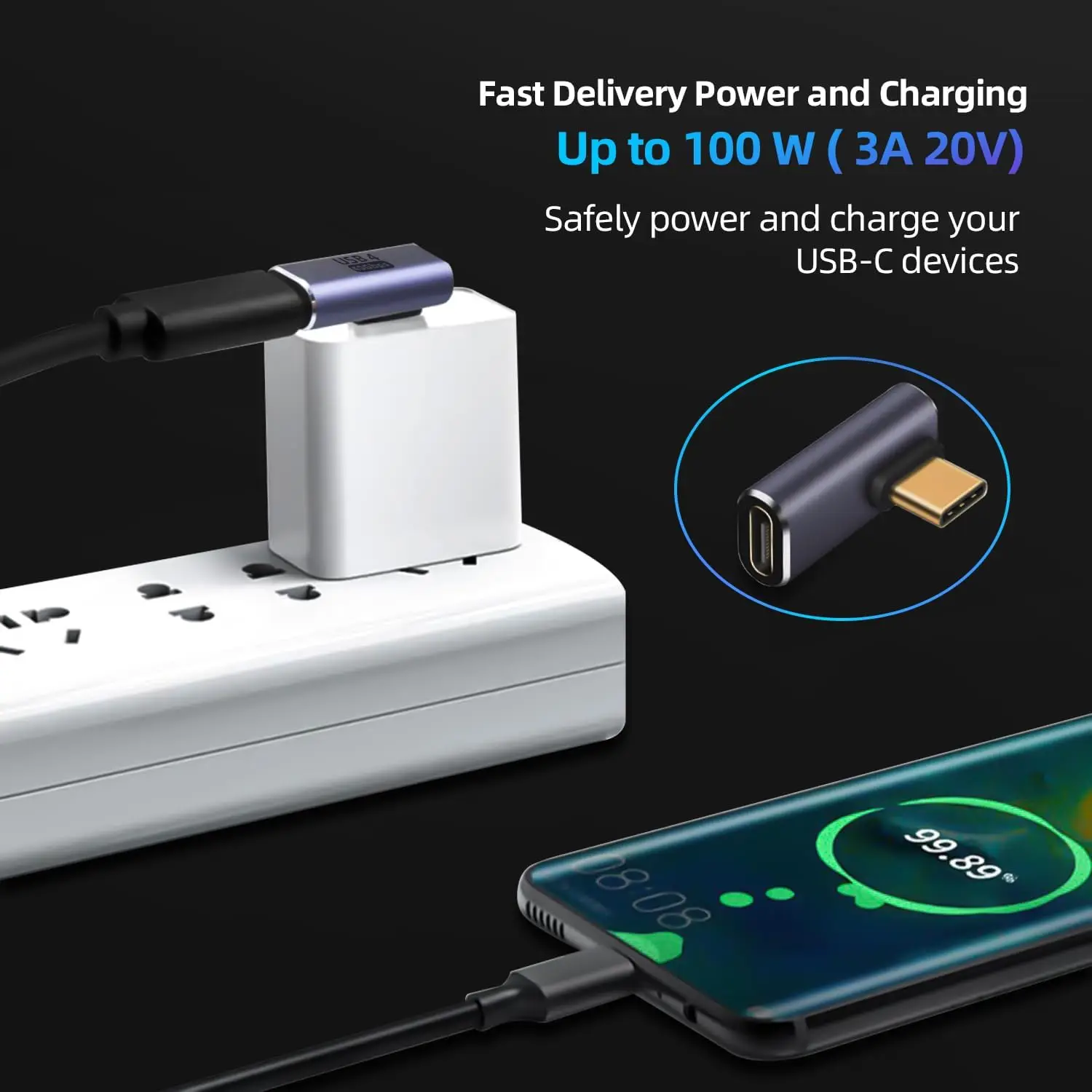 USB4.0 40Gbps OTG type C 90 degree Adapter 100W 5A USB C to Type C Fast Charging Converter USB C Data Adapter For Macbook 8K60HZ