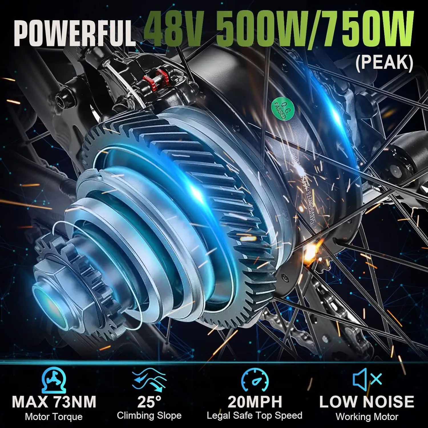 Electric Bike Adults 750W Peak 48V 499Wh Battery 60 Miles Range 3H Fast Charge 27.5