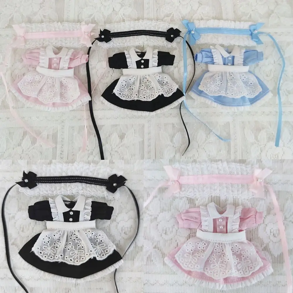 Uniform Clothes Maid Skirt Suit for 1/11 ob11 Dolls Princess Mini Clothes Dresses Suit with Headband For Stuffed Dolls