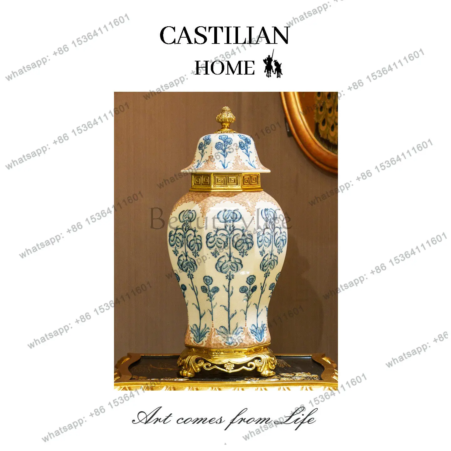 HOT New Chinese Style Blue and White Porcelain General Vase Entryway Decorative Ornament C5103