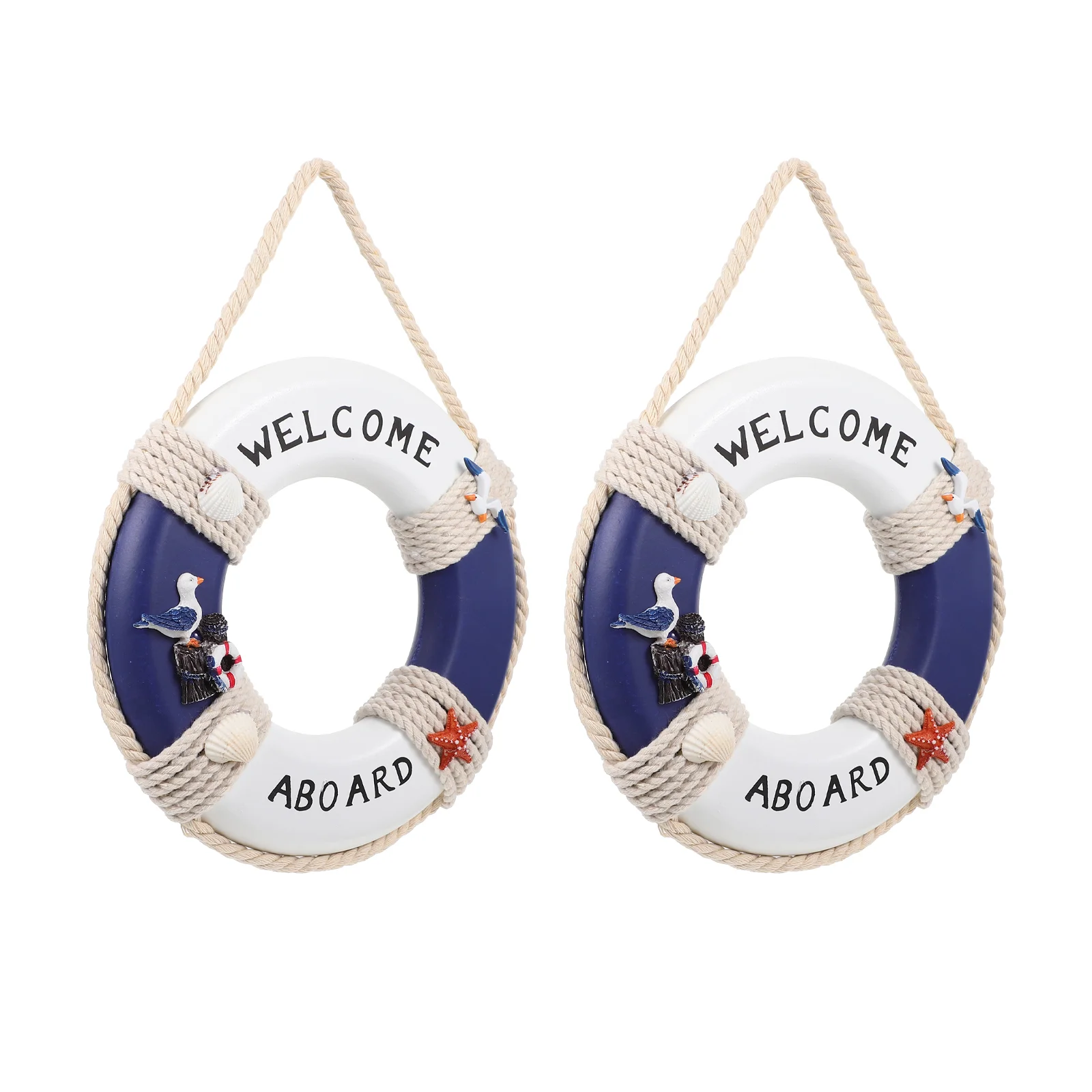 

2 Pcs Decorate Wooden Life Buoy Emblems Ocean Decorations 24X24X45CM Cotton Eucalyptus Home Décor Decors