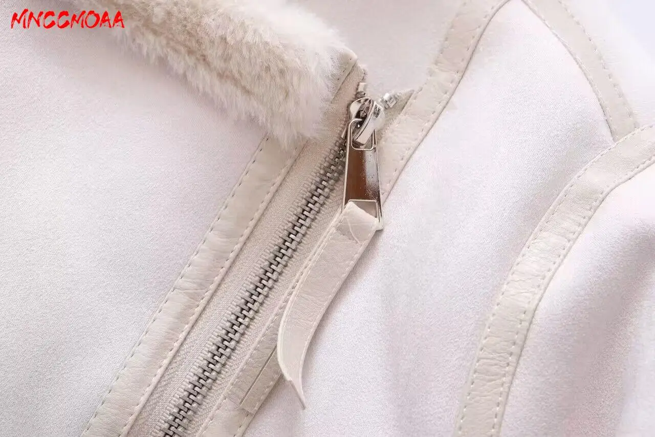 MNCCMOAA High Quality 2023 Winter Women Fashion Loose Thick Warm Fleece Faux Leather Jackets Coat Female Casual Zipper Outwear