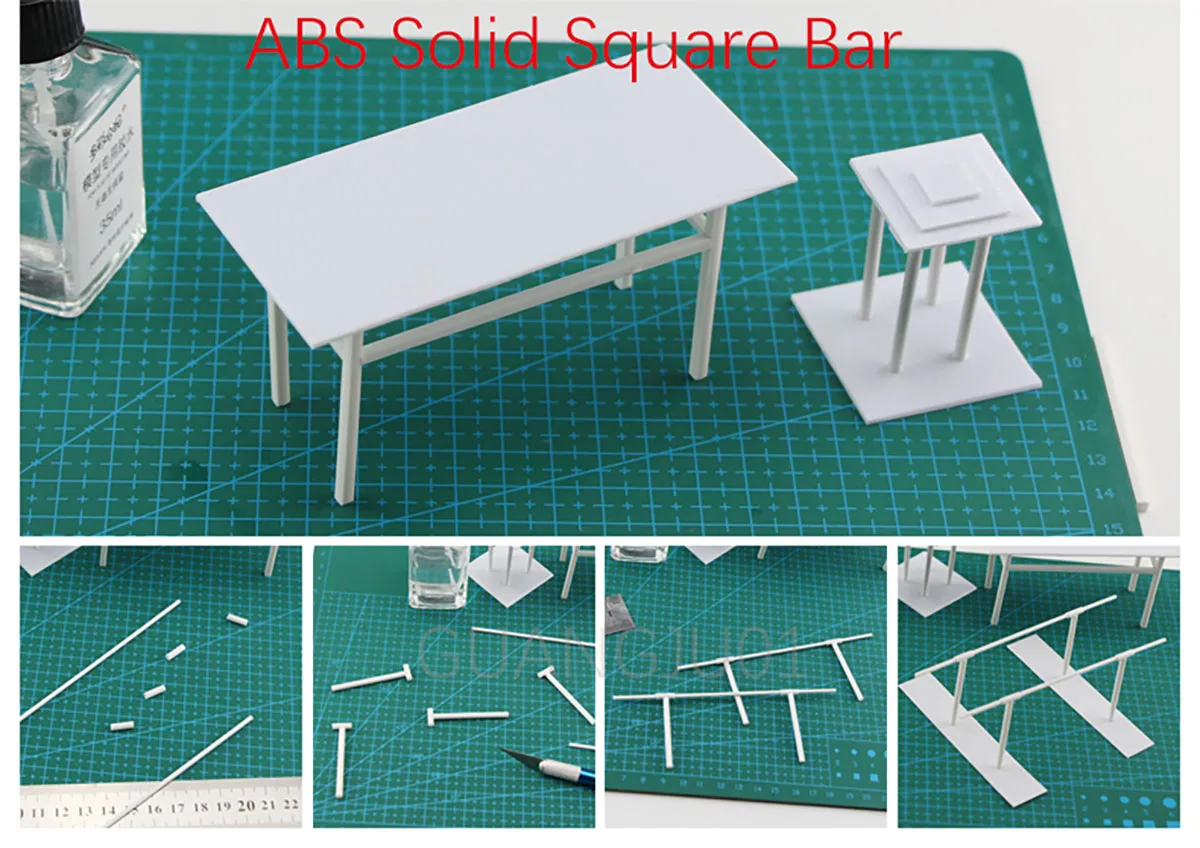 Length 500mm ABS Plastic White Square Rod Stick For Architecture Model Making 1x1 1.5x1.5 2x2 3x3 4x4 5x5 6x6mm