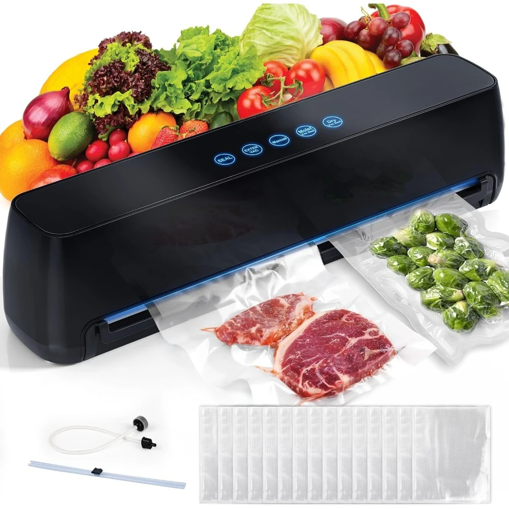 Vacuum Sealer, 85Kpa 8 in 1 Led Sealers Vacuum Machine W/ 15 Vacuum Seal Bags & 1 Air Suction Hose,  Full Automatic Food Sealer