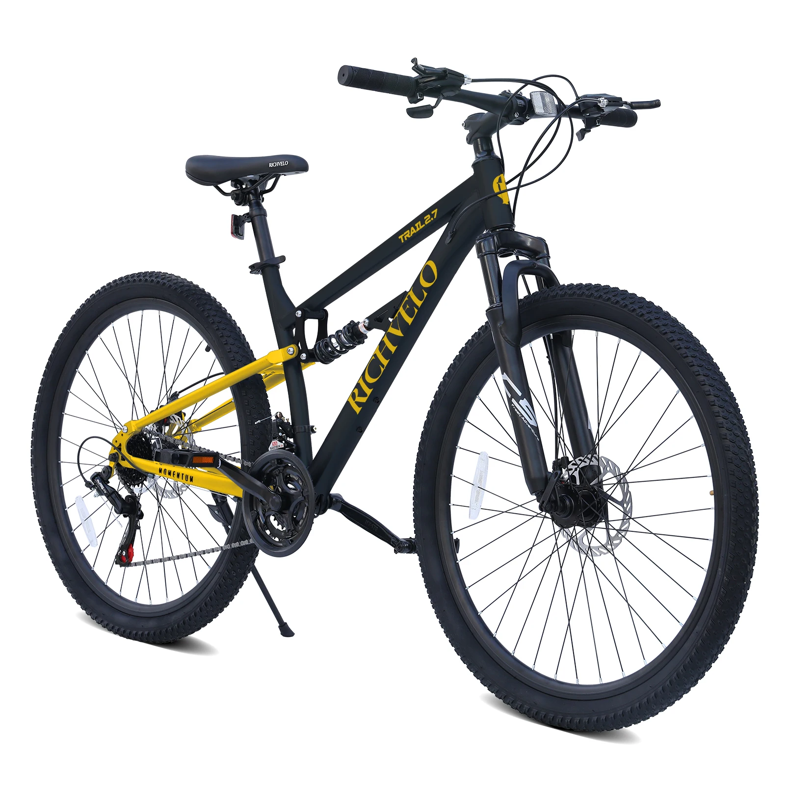 24/26 Inch Mountain Bike, Full Suspension 21-Speed Mountain Bicycle with Dual Disc Brakes, Carbon Steel Frame MTB Bike for Teenagers Adult Men Women