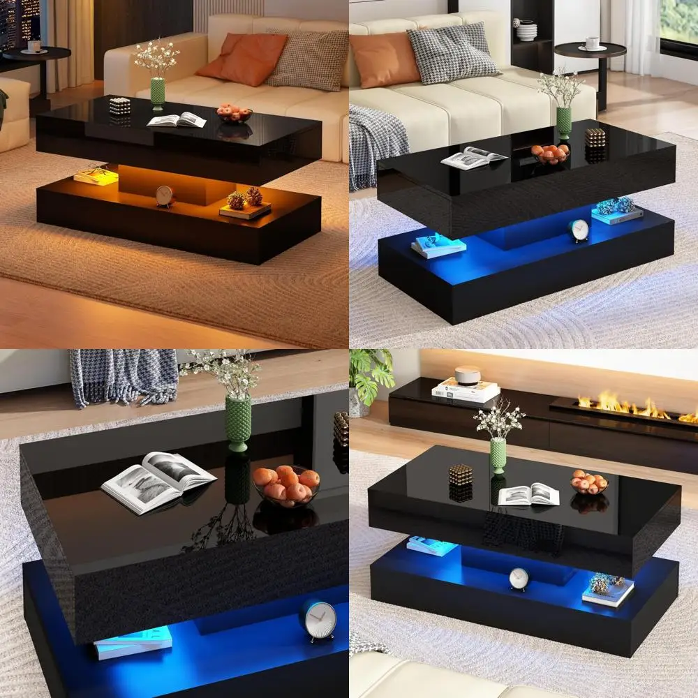 

Large High Glossy LED Coffee Table with Storage Drawers - Modern Black/White Living Room Furniture