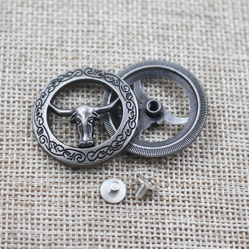 5 Set 30mm Hollow Out Cow Head Conchos Screw Back Decoration For Saddle Belt Cowboy Hat Leather Crafting Accessories