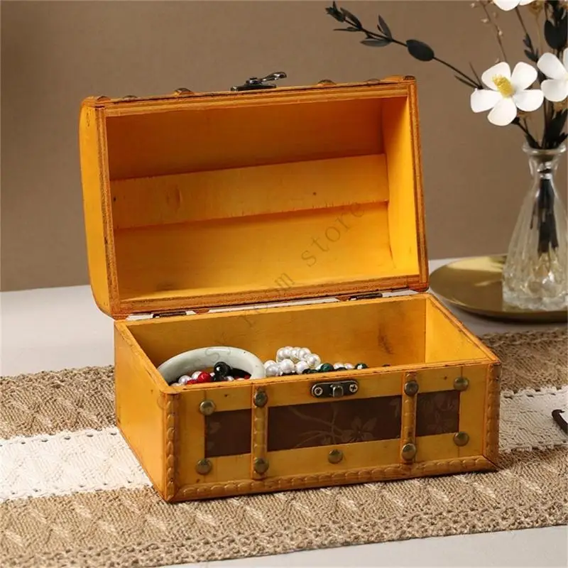 Vintage Wooden Jewelry Storage Box Travel Wood Necklace Bracelet Rings Storage Suitcase Retro Treasure Chest Jewelry Display Box