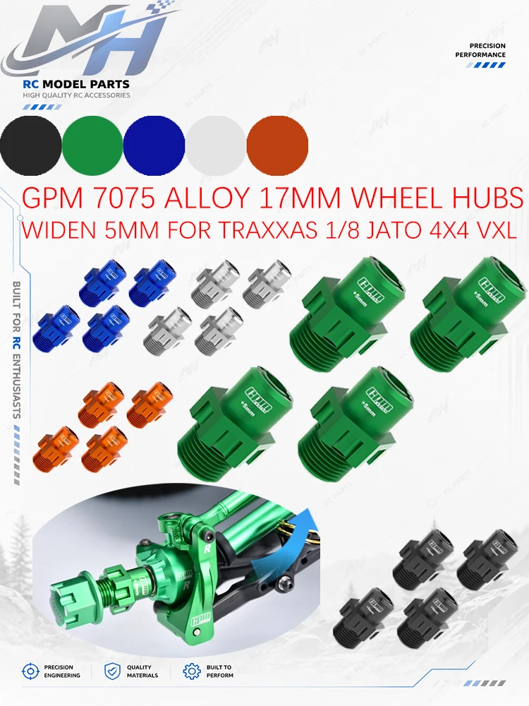 4Pcs 7075 Aluminum 17mm Wheel Hex Hubs Widen 5mm for Traxxas JATO 1/8 (Requires Maxx-Duty Axles)