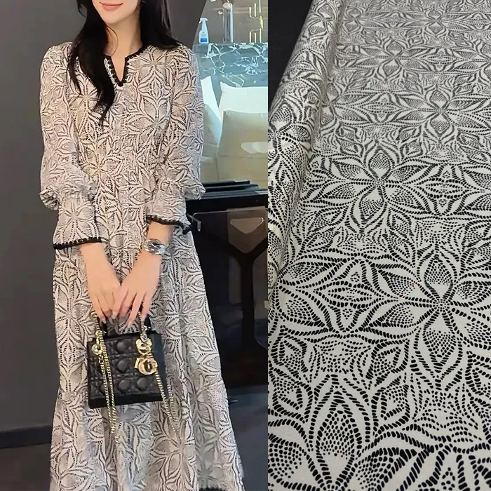 Black & White Starry Sky Abstract Print Silk Stretch Crepe De Chine Fabric Mulberry Silk Material For Dresses 140cm Wide Blouse