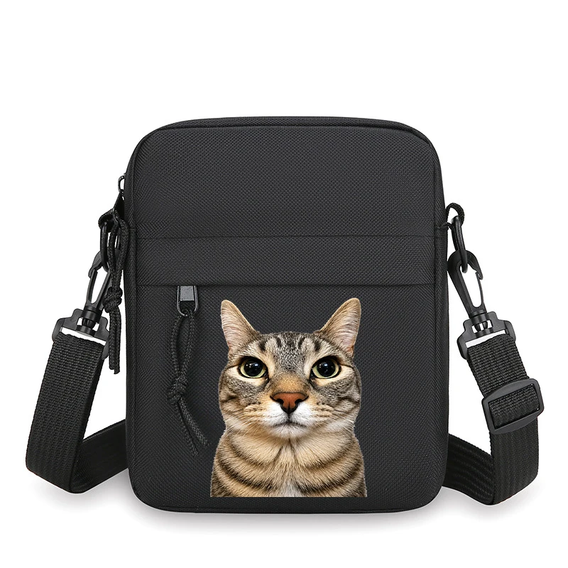 I Eat Cement Crazy Cat Fun Meme Men's Shoulder Bag Harajuku Animal Small Crossbody Bags Man Fashion Zipper Mini Mobile Phone Bag