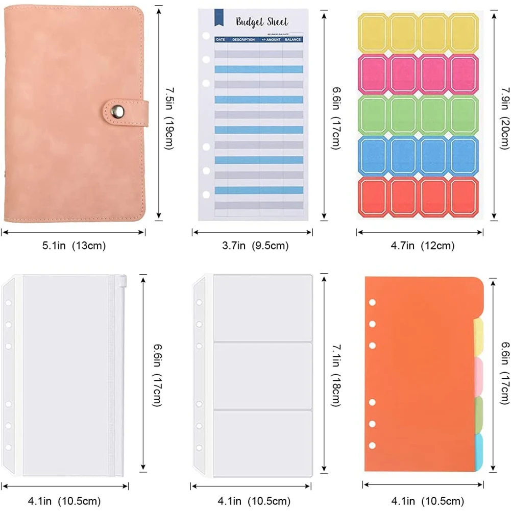 Binder Pockets A6 with Binder Cover, Budget Binder with Cash Envelopes Colorful Separator Label Budget Sheets A