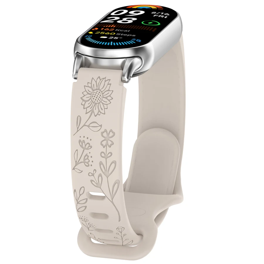 Voor Xiaomi Band 10 9 8 Siliconen Horlogeband 3D Carving Bloemen Smart Horlogeband Vervanging Armband voor Xiaomi Miband 8/9 Band