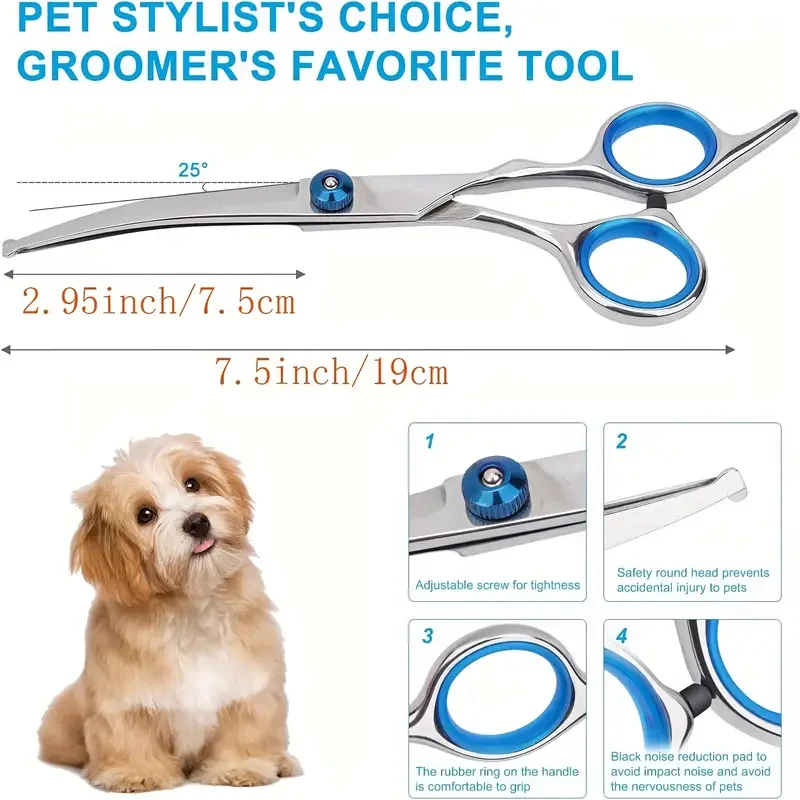 Premium Pet Grooming Scissors Safety Round Tip, Scissors Portable Stainless Steel Shears For Dogs & Cats Pets Shears Supplies
