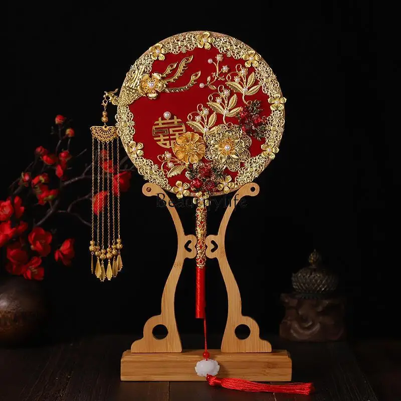 Ancient fan bridal wedding ceremony show clothes Chinese wedding happy fan hand bouquet finished round