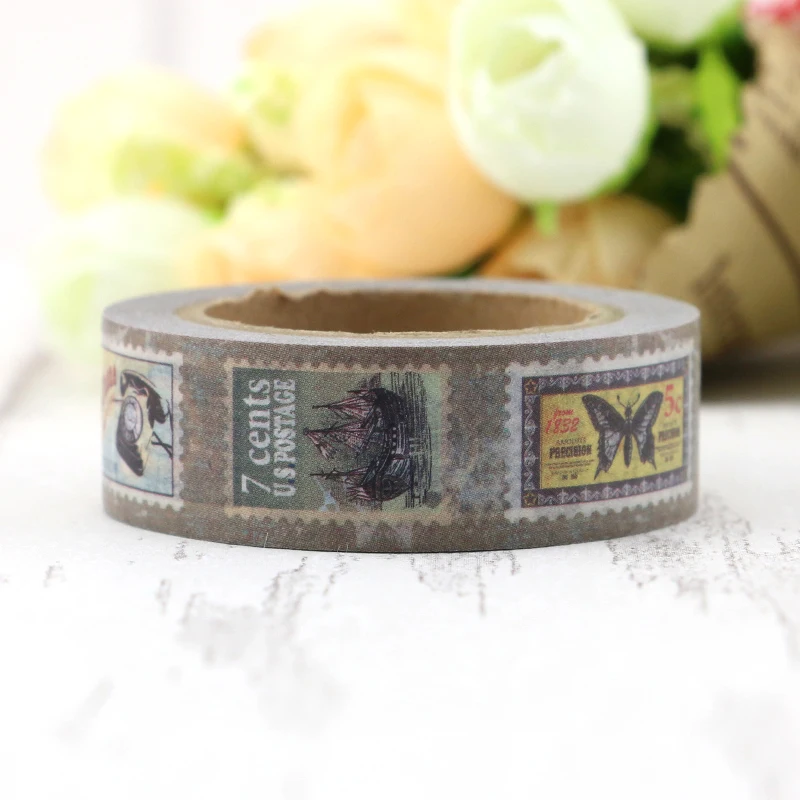 1PC. 10M Vintage Stamp Sailboat Butterfly Horse Camera masking Japanese washi tape Decorative Stationery