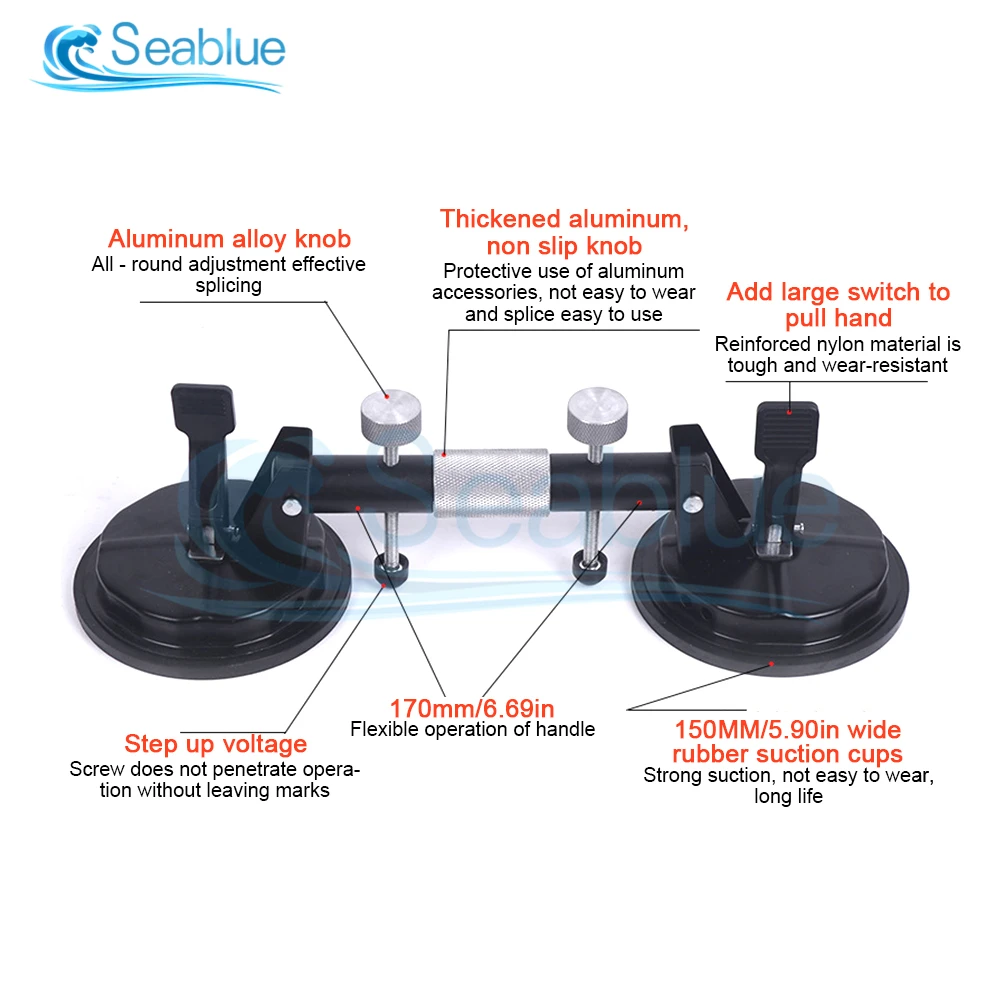 Adjustable Vacuum Suction Cup Glass Lifter Ceramic Tile Carrier Sucker Plate Horizontal Suction 150KG Seam Setter Building Tool