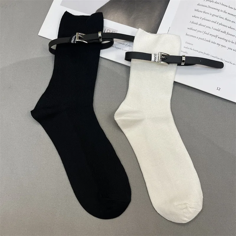 Women Lady Europe Fashion Personality Trend Belts Socks Cotton High Quality Soft Comfortable Mid-tube Novelty Gifts Black White