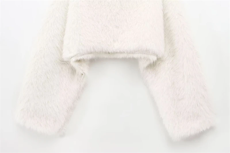 Guobioziy Women's Off-Shoulder, Cropped Plush Pullover Jacket for Fall 2026 Pure and Cute Style Party Dates Loose Fit Faux Fur
