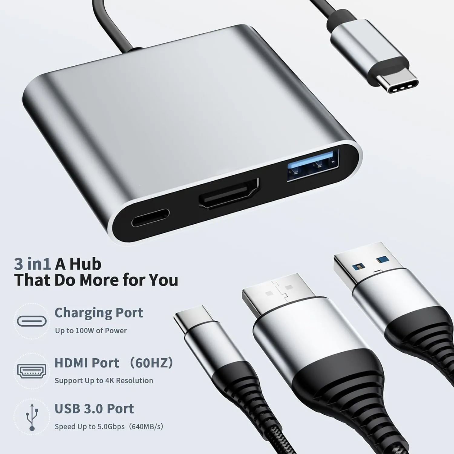 USB C to HDMI Adapter, 4K@60Hz HDMI to USB-C HUB with USBA 3.0 & PD Port Multiport Digital Docking station， iPhone17，Tablets,