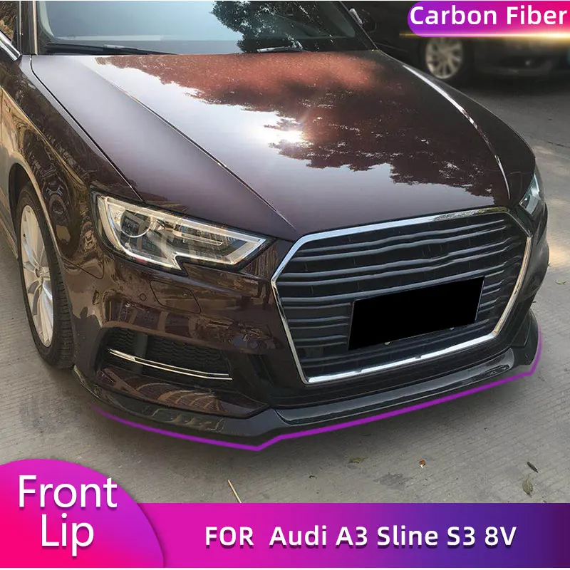 Carbon Fiber Front Bumper Lip Spoiler for Audi A3 Sline S3 8V Sportback 2017 2018 Car Racing Front Lip Chin Apron Guard Body Kit