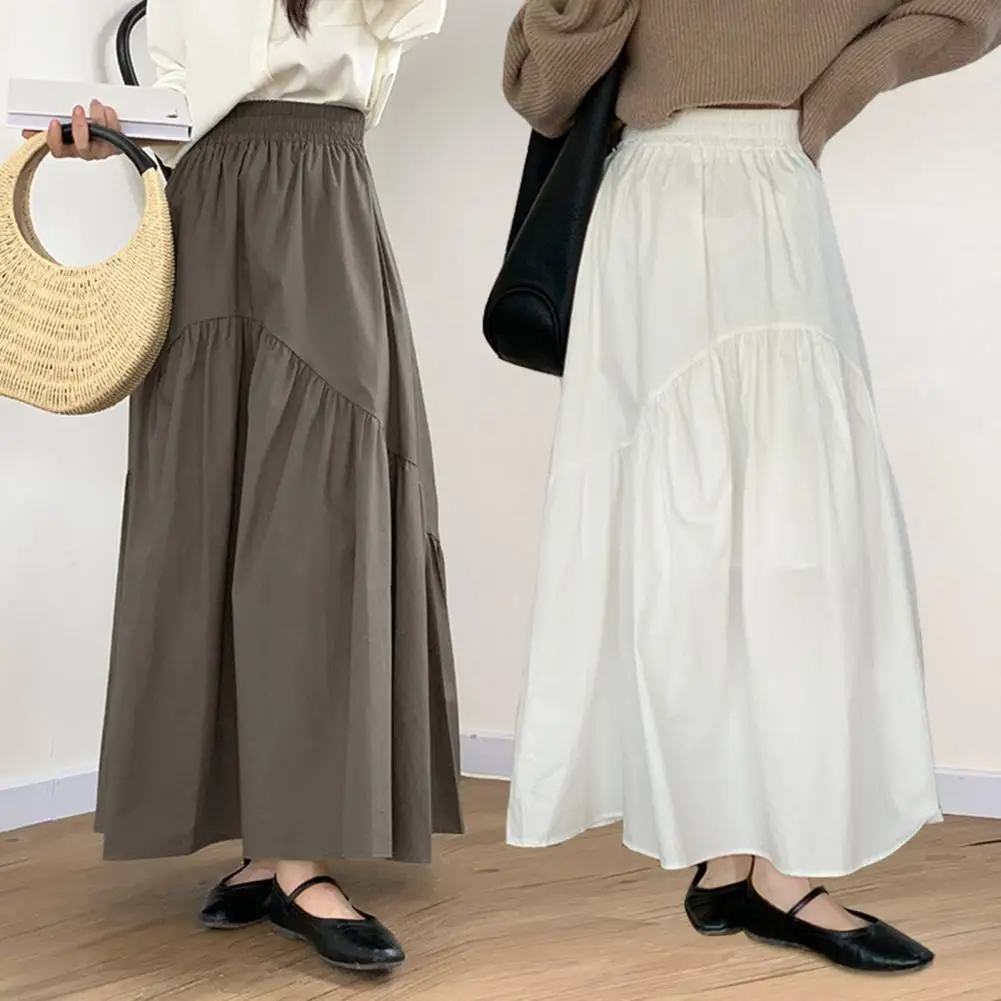 

Casual Solid All-match Long Skirt for Women 2024 Spring Summer Korean Patchwork A Line High Waist Maxi Skirt Female Lady