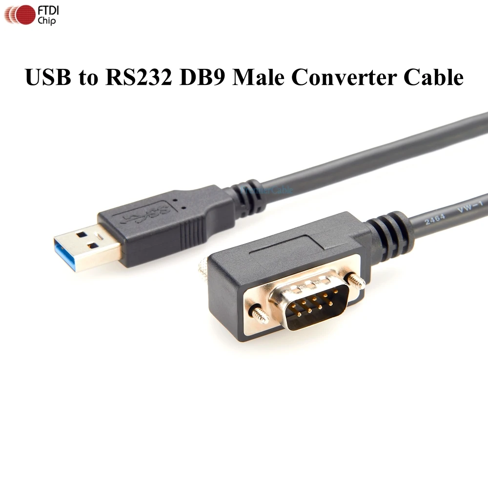 90 Degree Low Profile USB 2.0 to DB9 Male Serial Converter Cable with FTDI FT232RNL Chip Space-Saving USB to RS232 to COM Port