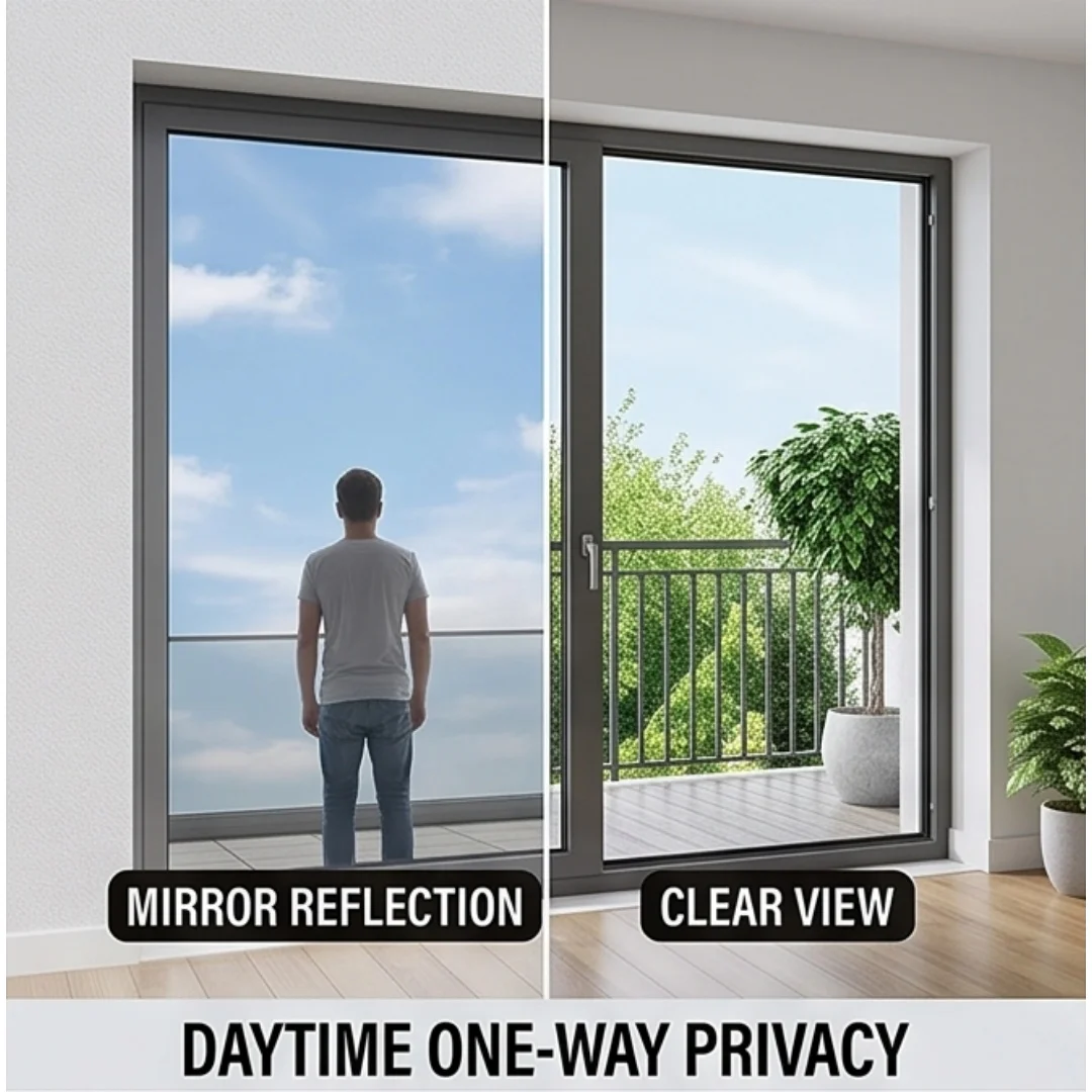 Static Cling Window Film One Way Mirror Silver Silver No Glue Heat UV Block Privacy Window Tint For Home Office Glass