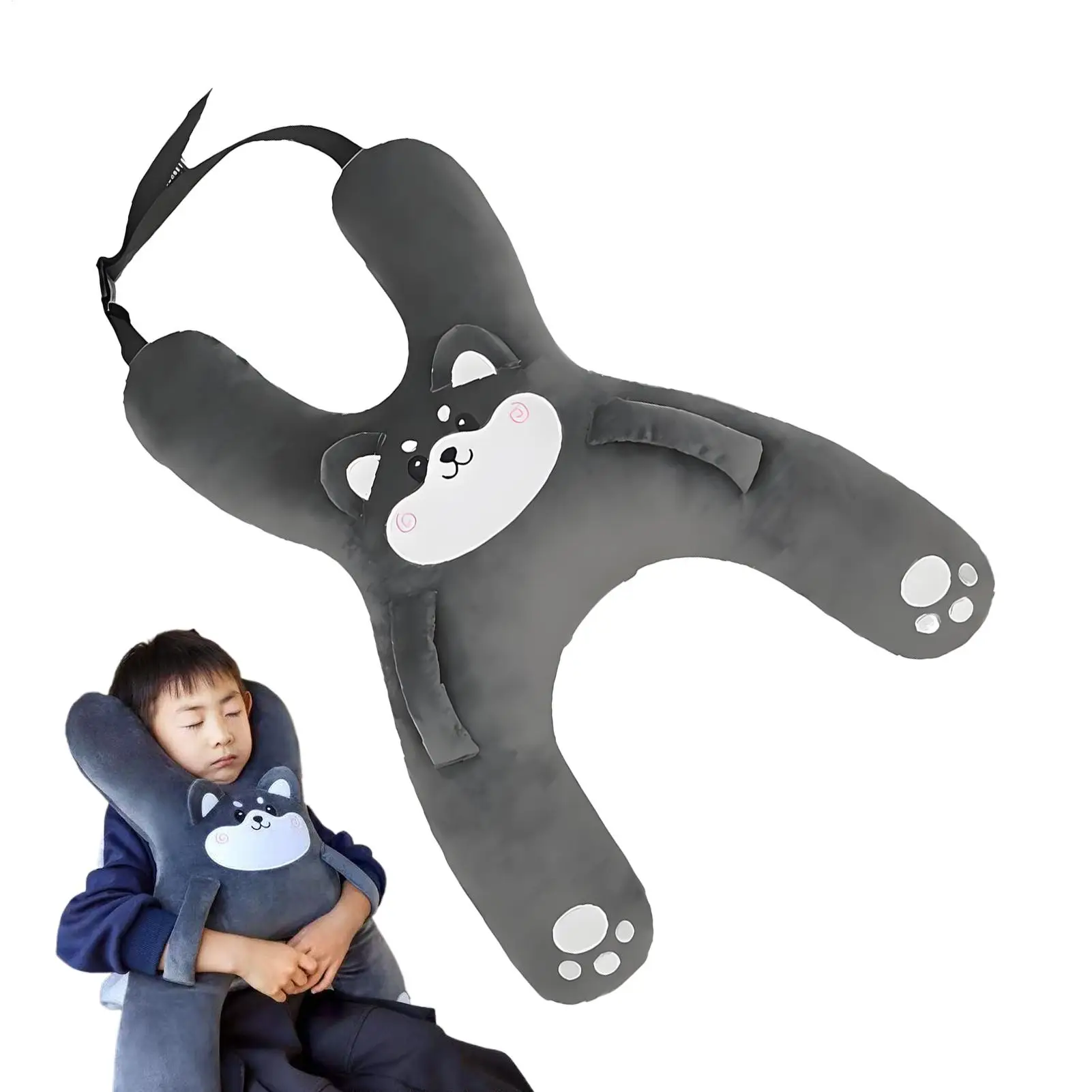 Car Seat Safety Neck Pillow Cute Children Headrest H-shaped plush toy pillow with neck back support for cars airplanes travel