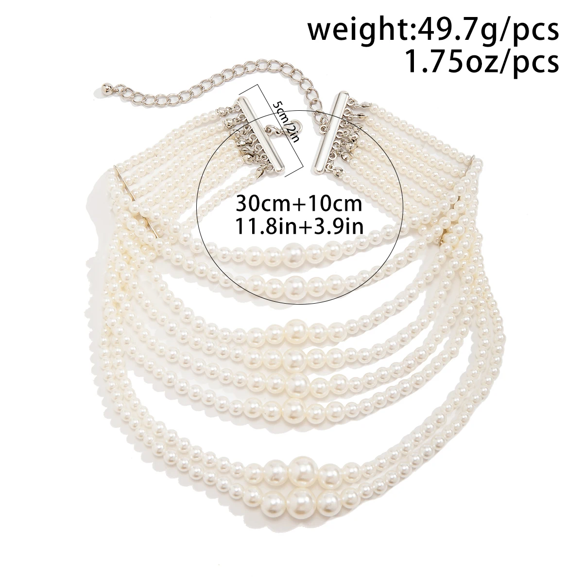IngeSight.Z Multilayer White Imitation Pearl Choker with Metal Slice Fixation Wide Bib Necklace for Women Bridal Party Jewelry
